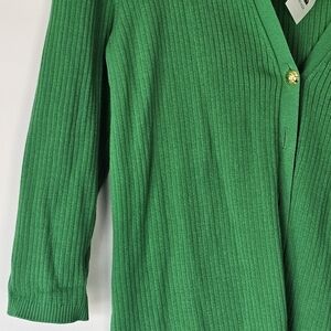 Anne Klein Emerald Green Ribbed Cardigan with Gold Buttons- St Patrick's Day!